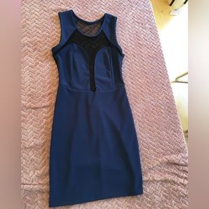 Blue and black mesh cut out body con dress